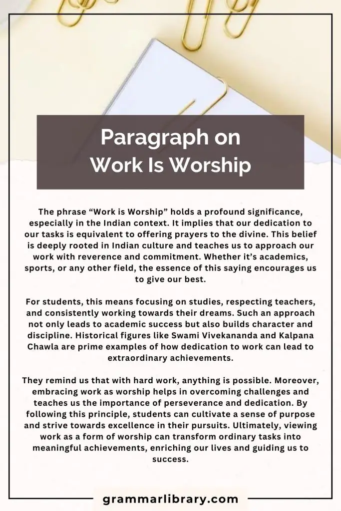 Paragraph on Work Is Worship